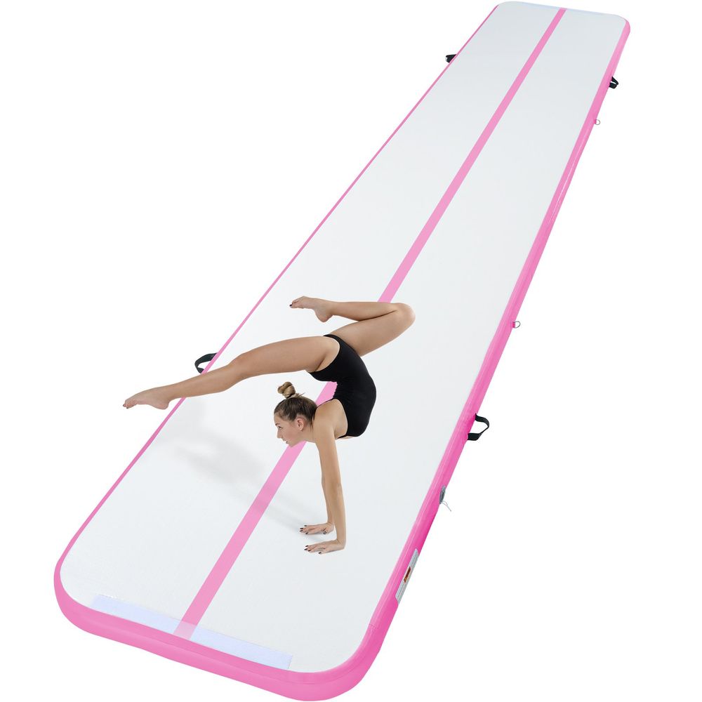 Gymnastics Air Mat, 4 inch Thickness Inflatable Gymnastics Tumbling Mat, Tumble Track with Electric Pump, Training Mats for Home Use/Gym/Yoga/Cheerleading/Beach/Park/Water, 20 ft, Pink