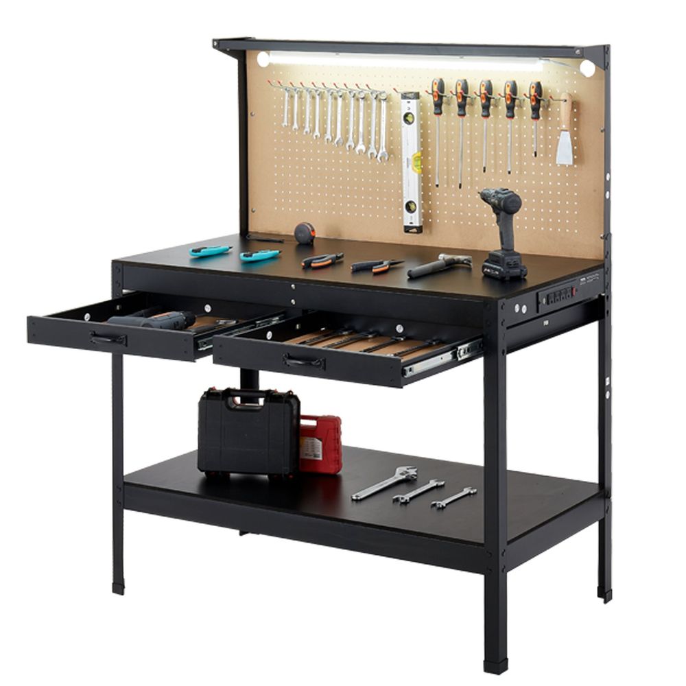 Workbench 242.5 lbs 47.2-inch Heavy Duty Workbench with Pegboard Outlets