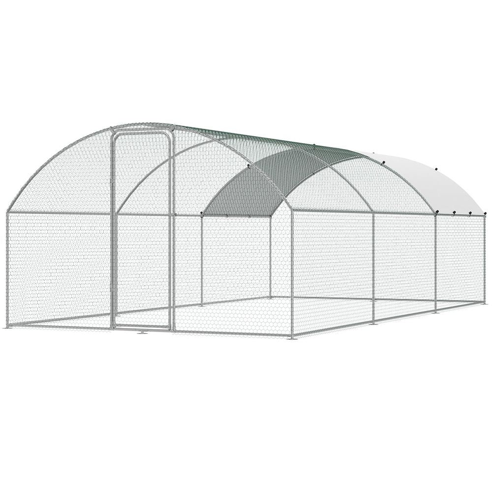 Large Metal Chicken Coop with Run, 9.8x19.3x6.5 ft Walk-in Chicken Runs for Yard with Cover, Doom Roof Hen House with Security Lock for Outdoor and Backyard, Farm, Duck Rabbit Cage Poultry Pen