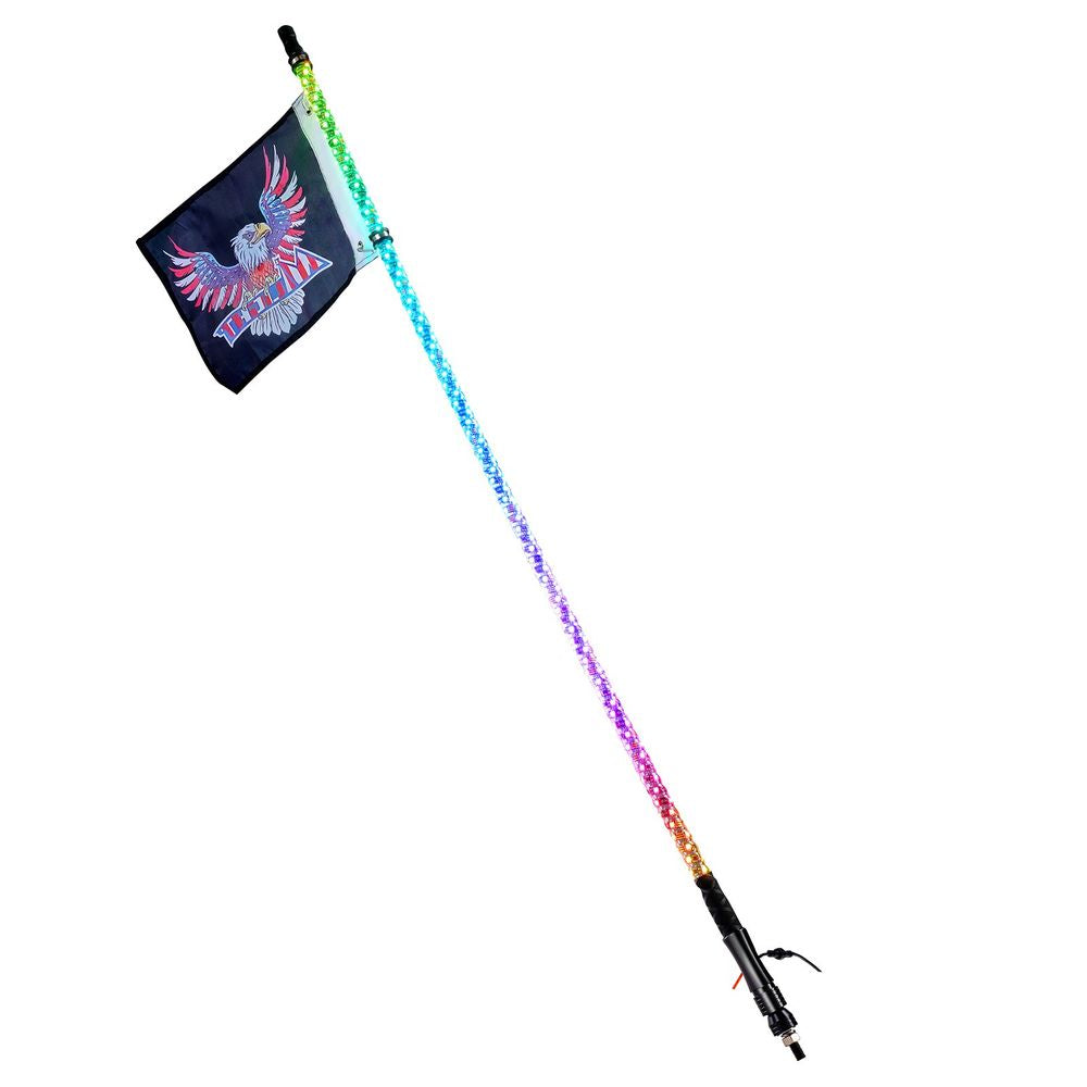 1 PC 5 FT Whip Light, APP & RF Remote Control Led Whip Light, Waterproof 360°Spiral RGB Chasing Lighted Whips with 2 Flags, for UTVs, ATVs, Motorcycles, RZR, Can-am, Trucks, Off-road, Go-karts