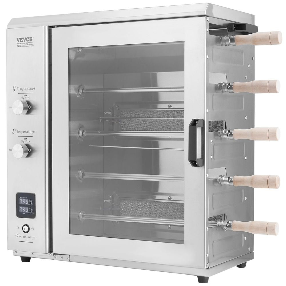 Shawarma Grill Machine, 5 Strings of Barbecue Capacity, Chicken Shawarma Cooker Machine with 2 Burners, Gas Vertical Broiler Gyro Rotisserie Oven Doner Kebab Machine, for Home Restaurant Kitchen