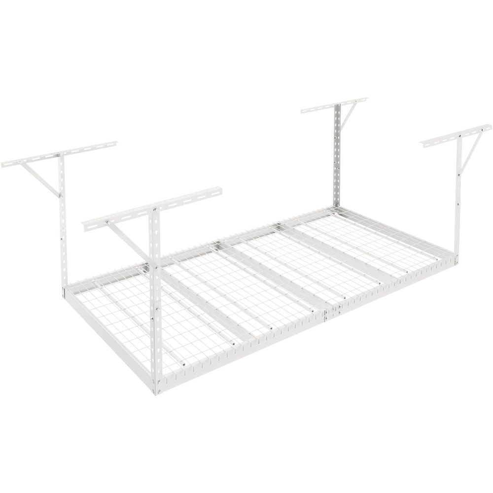 Overhead Garage Storage Rack, 4x8 Garage Ceiling Storage Racks, Heavy Duty Adjustable Cold Rolled Steel Racks for Garage Storage, Organization, 600 lbs Load Capacity, 22''-40" (White)