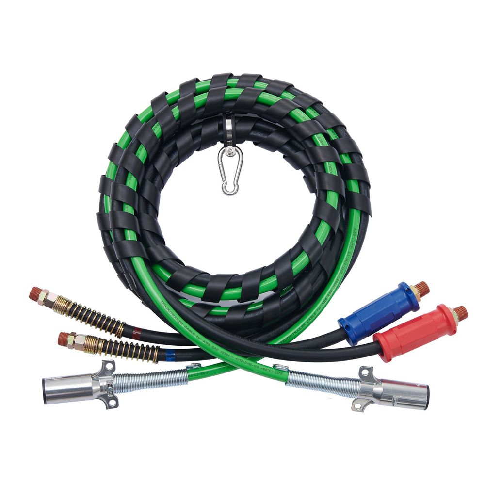 15FT Semi Truck Air Lines Kit, 3-in-1 Air Hoses & ABS Power Line for Semi Truck Trailer Tractor, 7-Way Plug Electrical Cord Cable and Rubber Air Lines Hose Assembly Kit with Hook & Teflon Tape