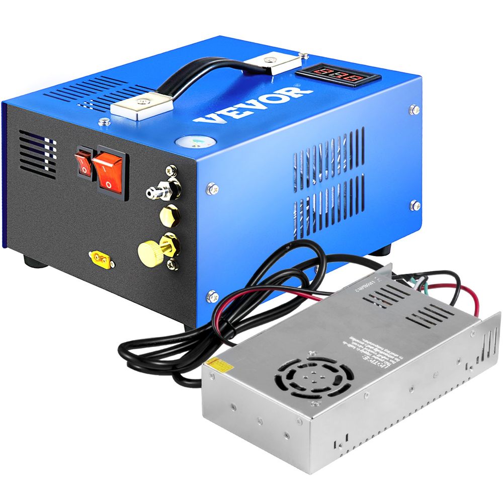 PCP Air Compressor, 4500PSI Portable PCP Compressor, 12V DC/110V AC, Manual-stop, w/External Power Adapter, Built-in Fan, Suitable for Paintball & Sports Equipment