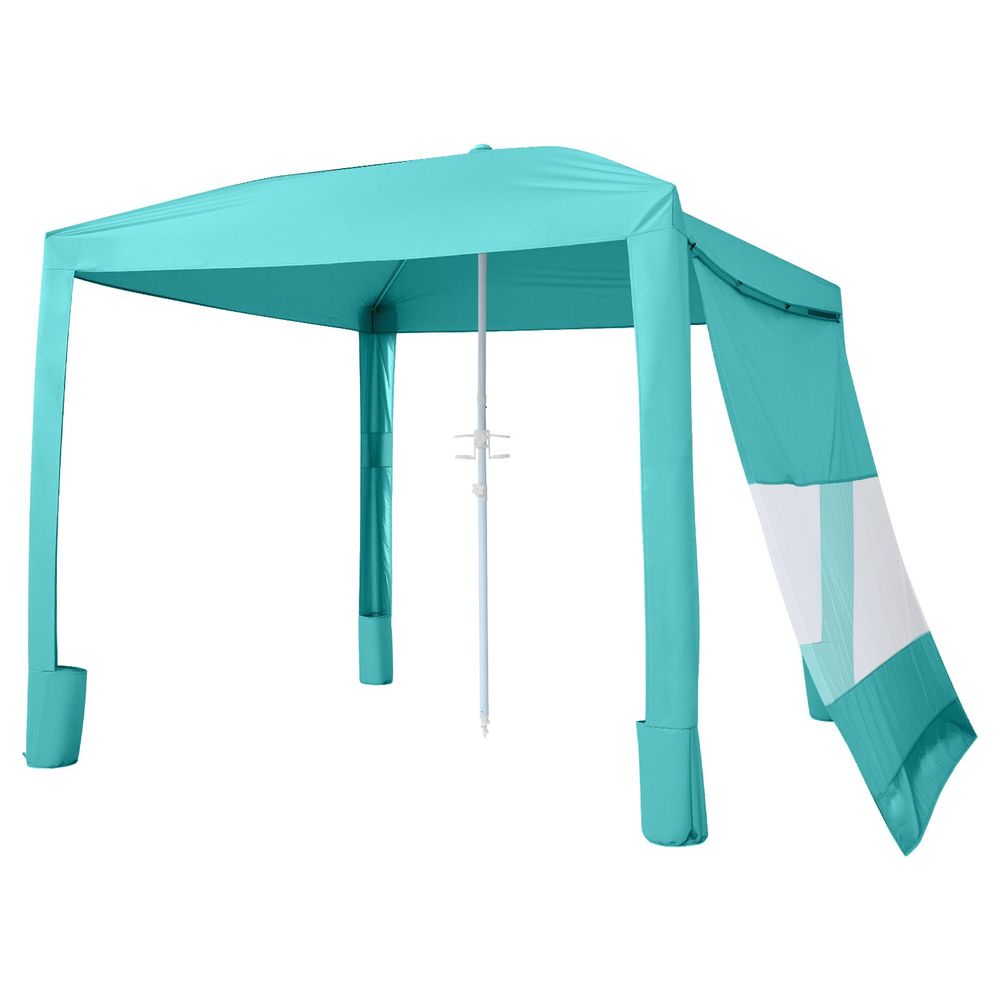 Beach Cabana, 8 x 8 ft Beach Canopy with Side Wall, UPF 50+ Protection Easy Setup Cabana Tent with Sand Pockets, Adjustable Height Portable Shade Sun Shelter Umbrella for Family & Friends, Green