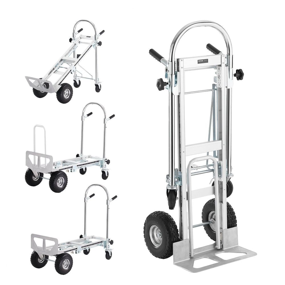 Aluminum Folding Hand Truck, 4 in 1 Design 1000 lbs Capacity, Heavy Duty Industrial Collapsible cart, Dolly Cart with Rubber Wheels for Transport and Moving in Warehouse, Supermarket, Garden