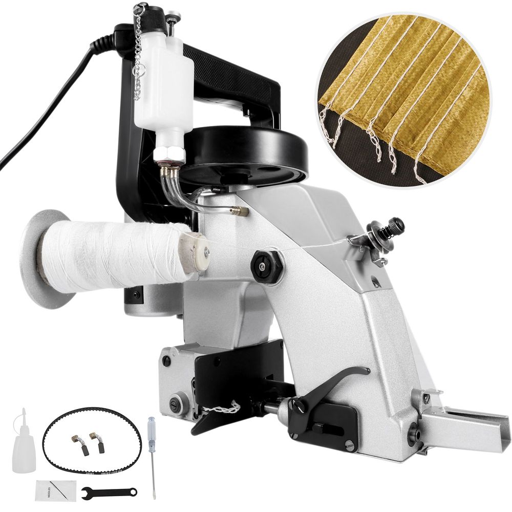 Bag Closer Machine 110V Portable Electric Sewing Machine 90W Bag Closer Stitching Automatic Oiling Woven Bag Packing Machine for Woven Snakeskin Bag Sack Silver 36x37x27cm