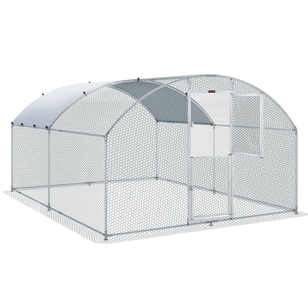 Large Metal Chicken Coop with Run, Walkin Chicken Coop for Yard with Waterproof Cover, 13.1 x 9.8 x 6.6 ft, Dome Roof Large Poultry Cage for Hen House, Duck Coop and Rabbit Run, Silver