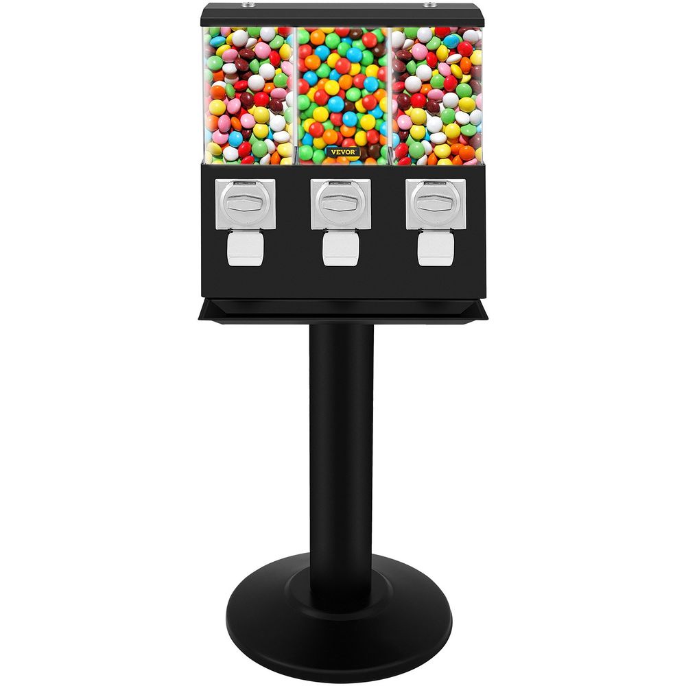 Triple Head Candy Vending Machine, 1-inch Gumball Vending Machine, Commercial Gumball Vending Machine with Stand and Adjustable Candy Outlet Size, Candy Vending Machine for Home, Gaming Stores