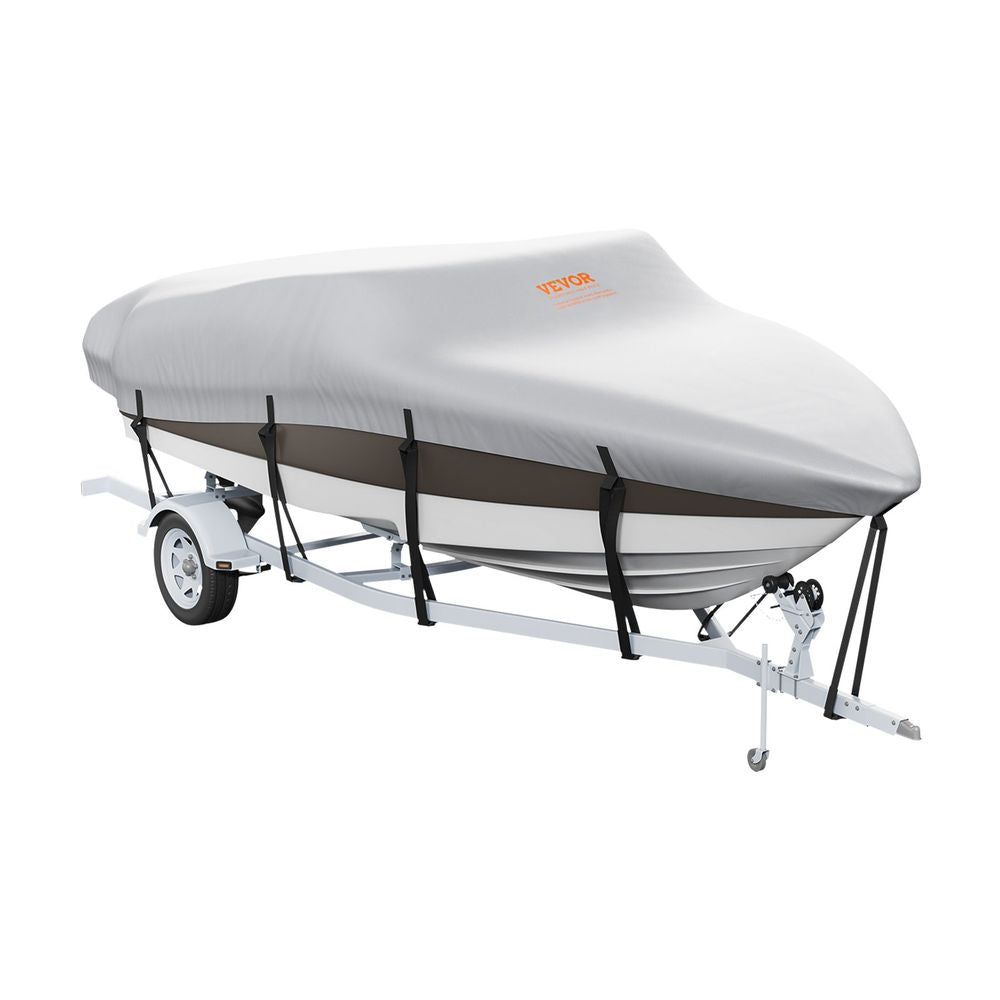 Boat Cover, 23'-24' Trailerable Waterproof Boat Cover, 600D Marine Grade PU Oxford, with Motor Cover and Buckle Straps, for V-Hull, Tri-Hull, Fish Ski Boat, Runabout, Bass Boat, Grey