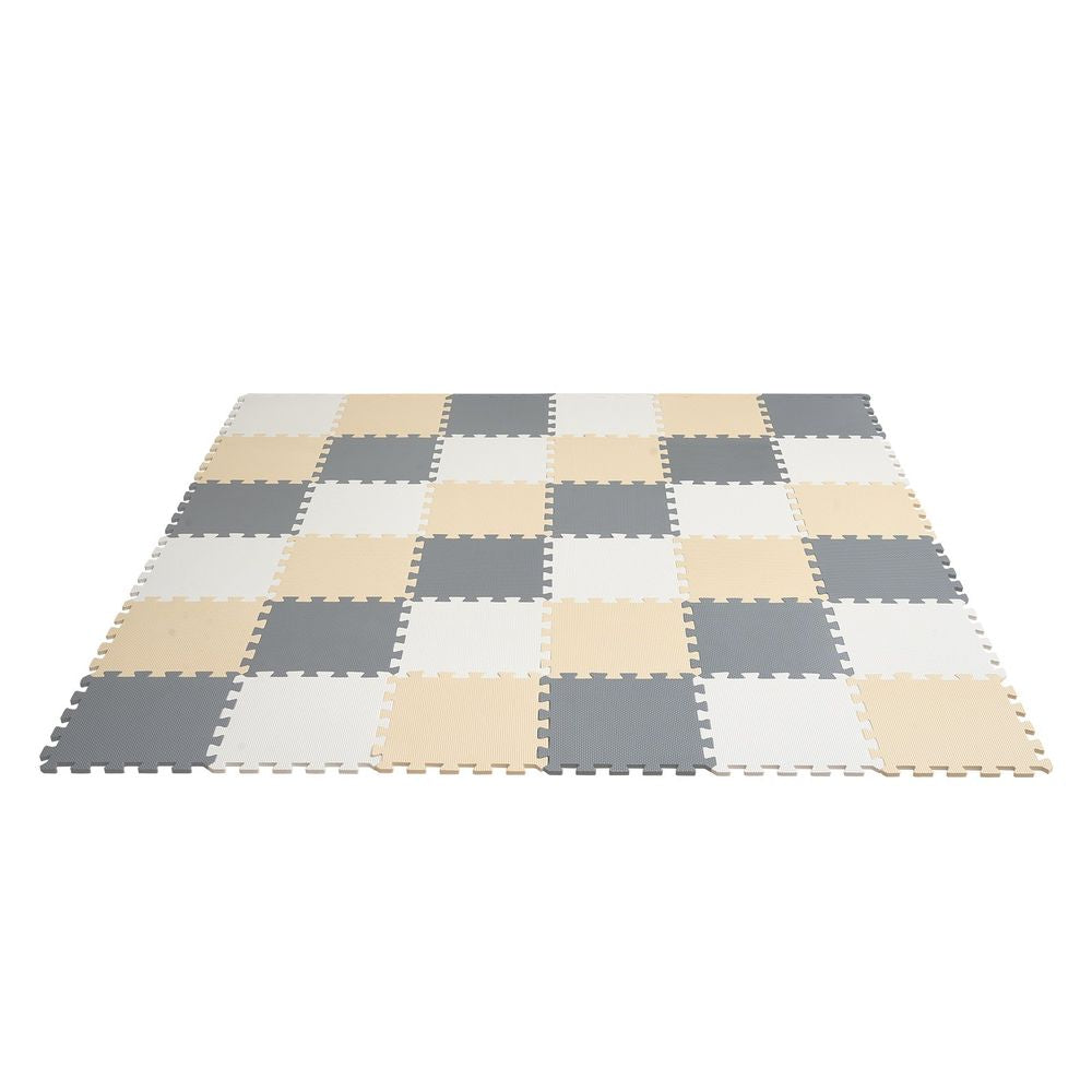 36 Tiles Kids Play Mat, 0.4 Inch Toddler Play Mat with EVA Foam, 12" x 12" Puzzle Play Mat with 36 sq.ft Coverage, Interlocking Toddler Mats for Play Room, Nursery, Living Room, Camel&Gray&Beige