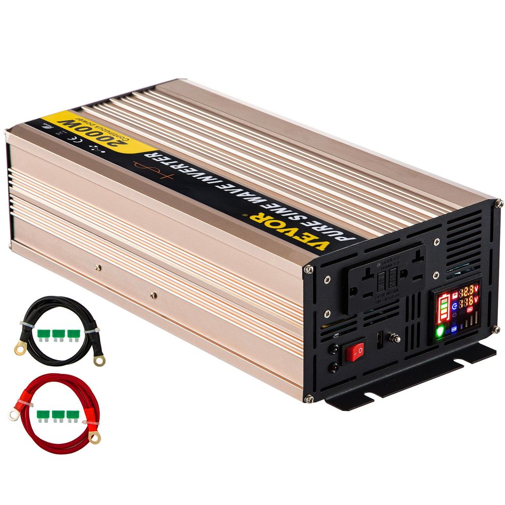 Pure Sine Wave Inverter, 2000 Watt Power Inverter, DC 12V to AC 110V Car Inverter, with LCD Display 5V USB Port AC Outlets (GFCI) Power Converter for Car, RV Truck, Solar System, Travel Camping