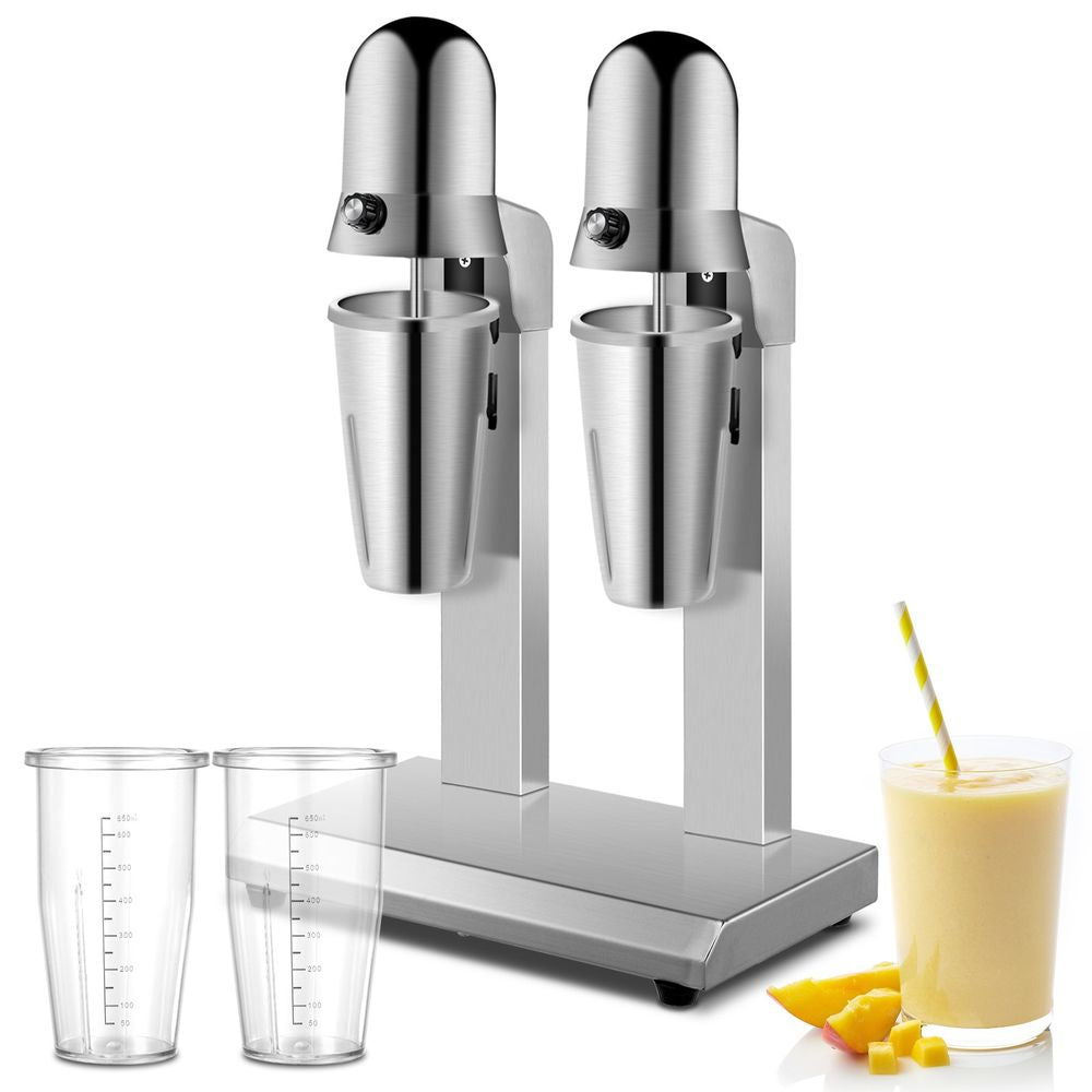 Milkshake Maker, Double-Head Milkshake Machine, 560W Milkshake Mixer, Malt Maker with 800ml Cups (Stainless Steel/PC), 2-Speed Electric Milk Shake Machine, 36000RPM Drink Mixer, Stainless Steel