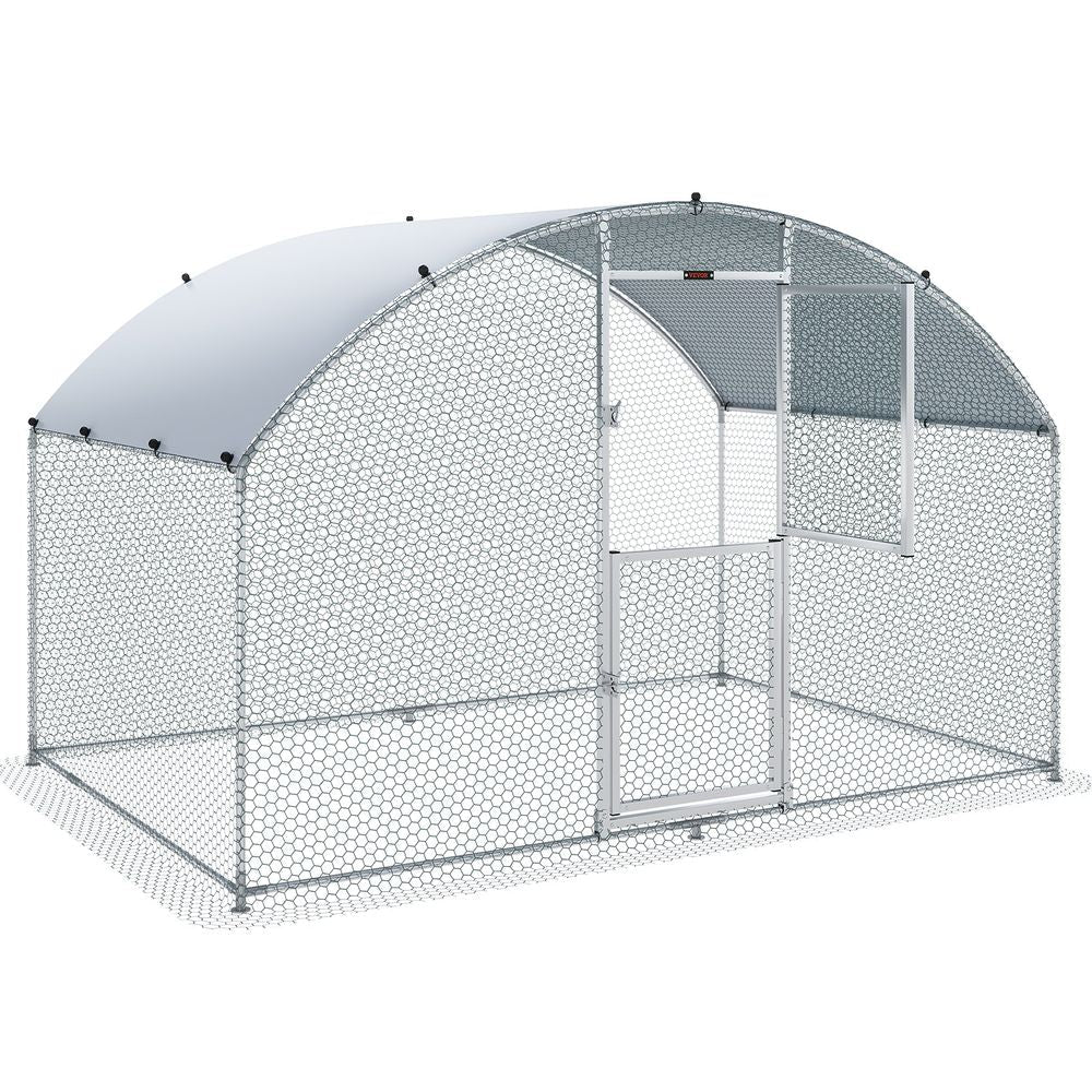 Large Metal Chicken Coop with Run, Walkin Chicken Coop for Yard with Waterproof Cover, 6.6 x 9.8 x 6.6 ft, Dome Roof Large Poultry Cage for Hen House, Duck Coop and Rabbit Run, Silver