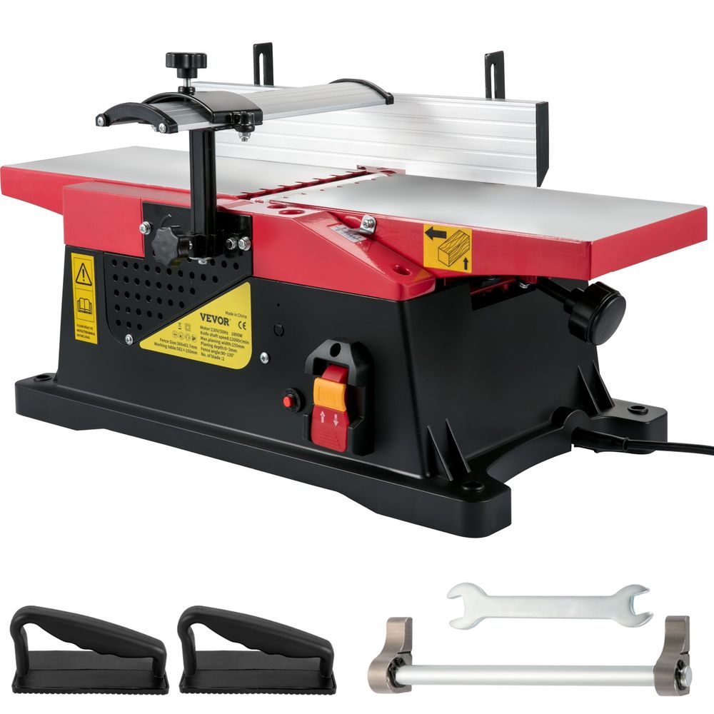 Woodworking Benchtop Jointers 6inch with 1650W Motor,Heavy Duty Benchtop Planer Precise Cutterhead 2000rpm ,2 Push Blocks Fence Depth Scale,Large Aluminum Work Table for Woodworking