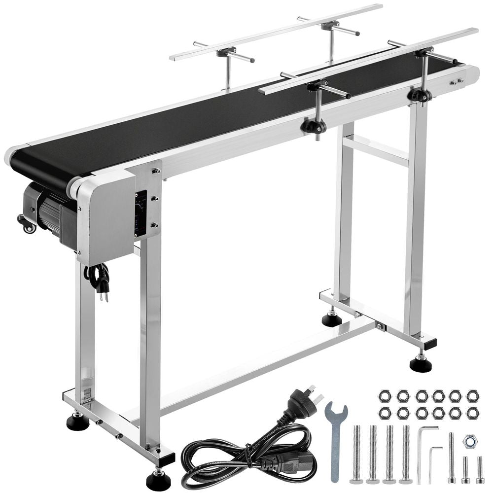 Belt Conveyor Length 47-Inch, PVC Conveyor Belt Width 7.8-Inch, Motorized Conveyor Industrial Transport Conveyor, w/Double Guardrails Anti-Static Adjustable Conveyor Table Electric Handling