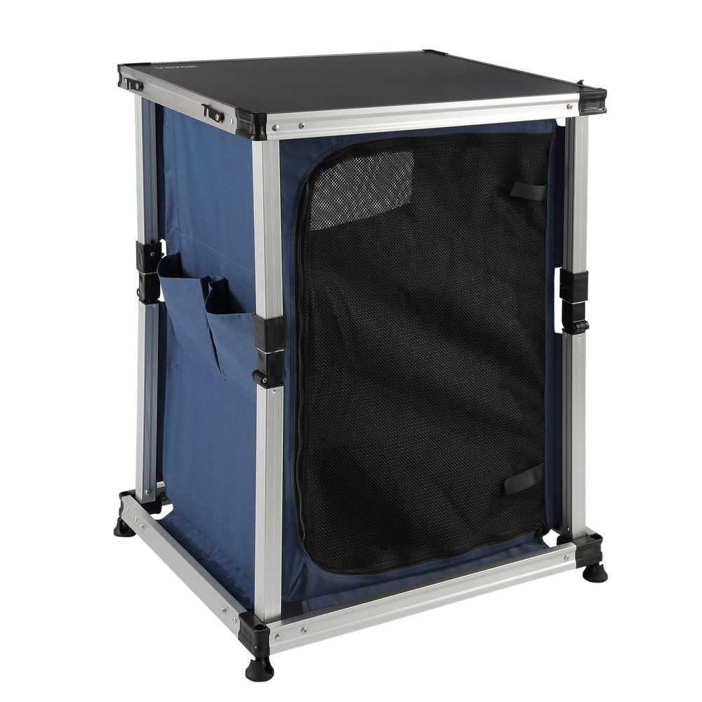 Camping Kitchen Table, Pop-up Aluminum Portable Folding Cook Station w/ 3-Tier Storage Organizer, Side Pocket & Carrying Bag, Quick Installation for Outdoor BBQ Party Backyard & Tailgating, Blue