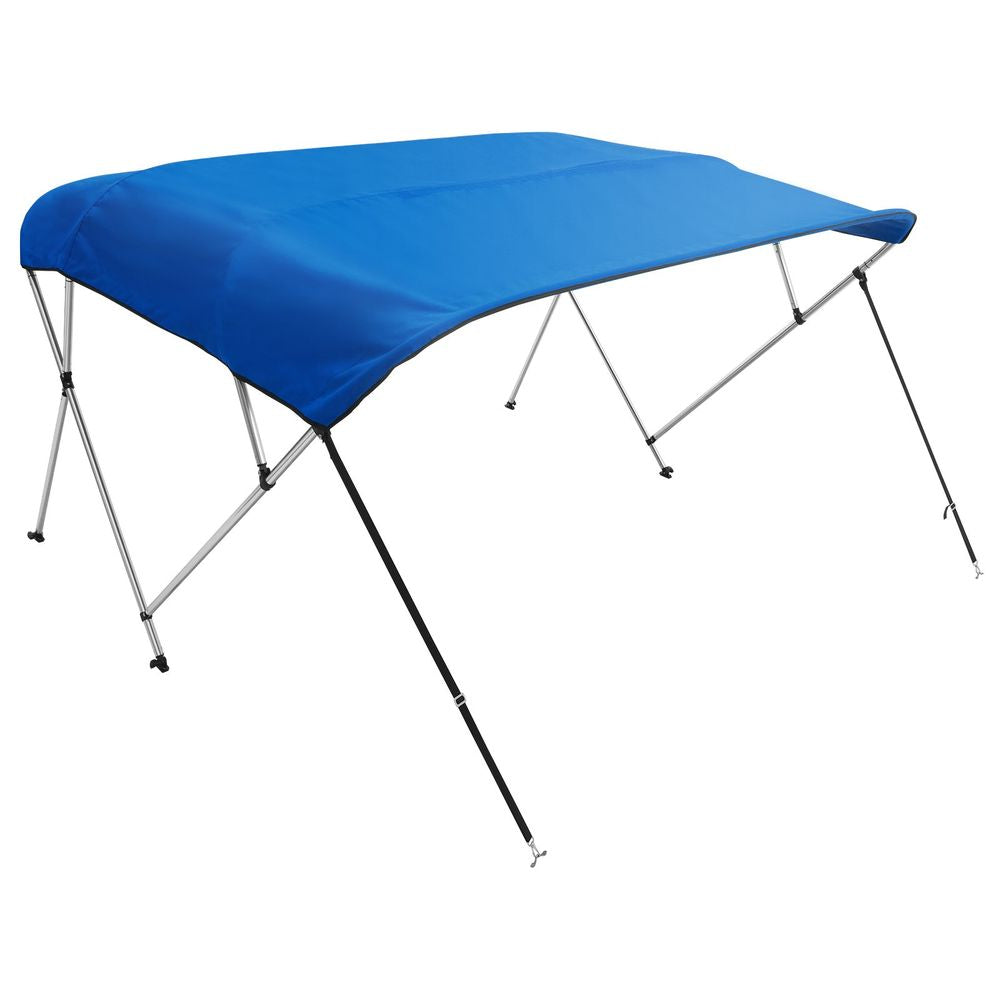 4 Bow Bimini Top Boat Cover, 900D Polyester Canopy with 1" Aluminum Alloy Frame, Waterproof and Sun Shade, Includes Storage Boot, 4 Straps, 2 Support Poles, 8'L x 54"H x 91"-96"W, Pacific Blue