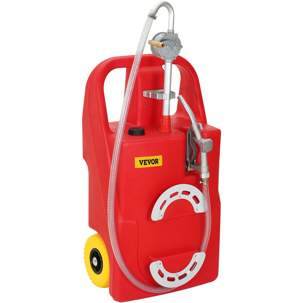 Fuel Caddy, 25 Gallon, Portable Fuel Storage Tank On-Wheels, with Manuel Transfer Pump, Gasoline Diesel Fuel Container for Cars, Lawn Mowers, ATVs, Boats, More, Red