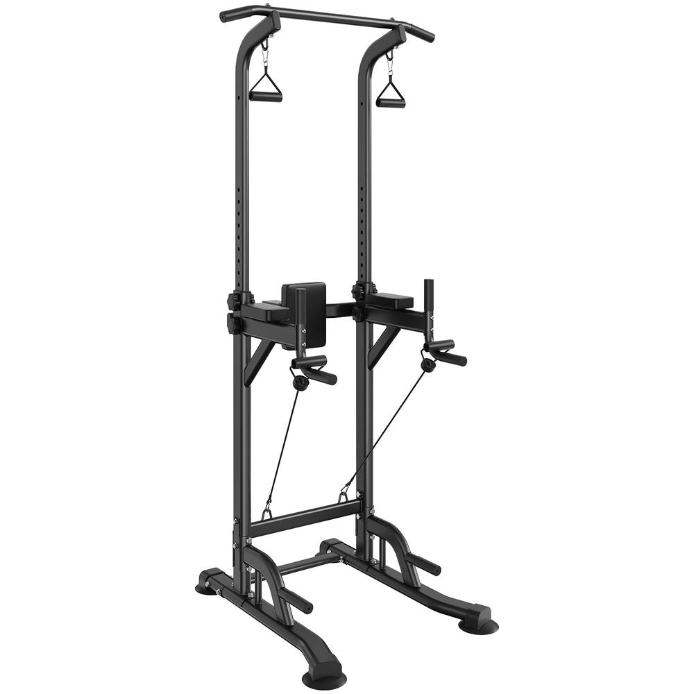 Power Tower Dip Station, 10-Level Height Adjustable Pull Up Bar Stand, Multi-Function Home Gym Strength Training Fitness Workout Equipment with 7-Level Adjustable Backrest, PU Elbow Pads, 440LBS
