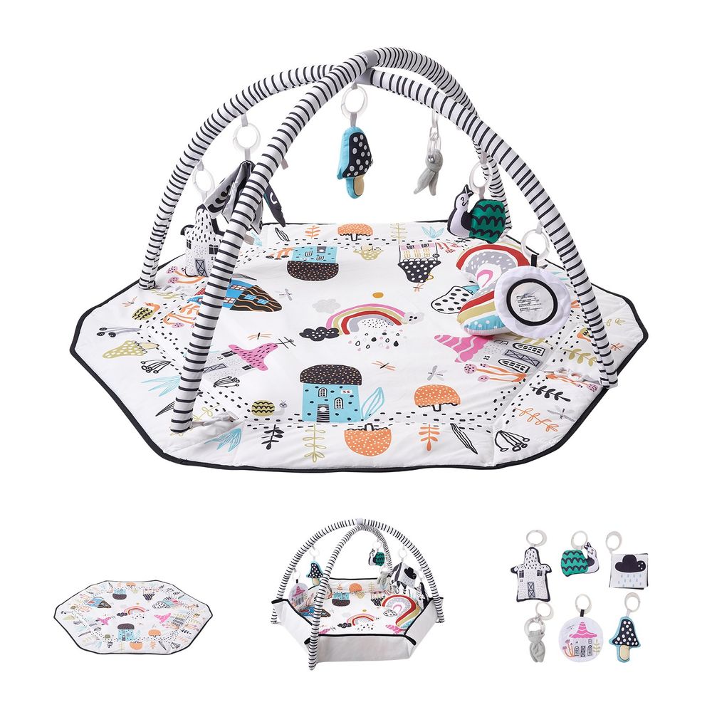 Baby Play Gym Mat Tummy Time Activity Mat with 6 Sensory Toys 41.7" x 41.7"