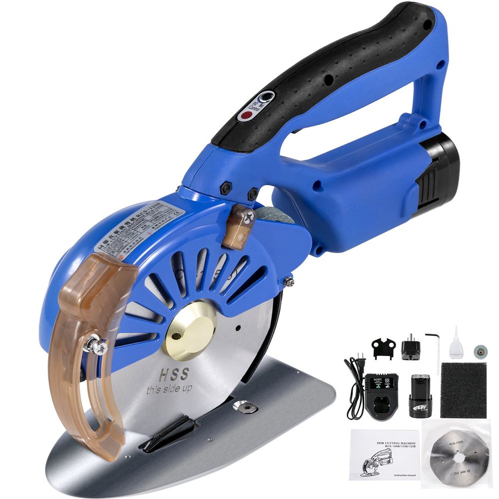 Fabric Cutter 125mm Rotary Fabric Cutter 39mm Cutting Height Wireless Electric Rotary Cutter All-Copper Motor with Low Noise Adjustable Speed Electric Scissors for Cutting Fabric and Cotton
