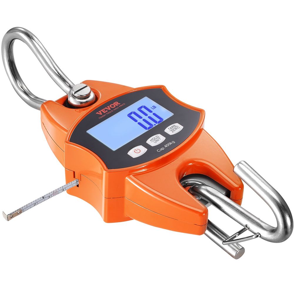 Digital Crane Scale, 880 lbs/400 kg, Industrial Heavy Duty Hanging Scale with Cast Aluminum Case & LCD Screen, Handheld Mini Crane with Hooks for Farm, Hunting, Fishing, Outdoor, Garage (Orange)