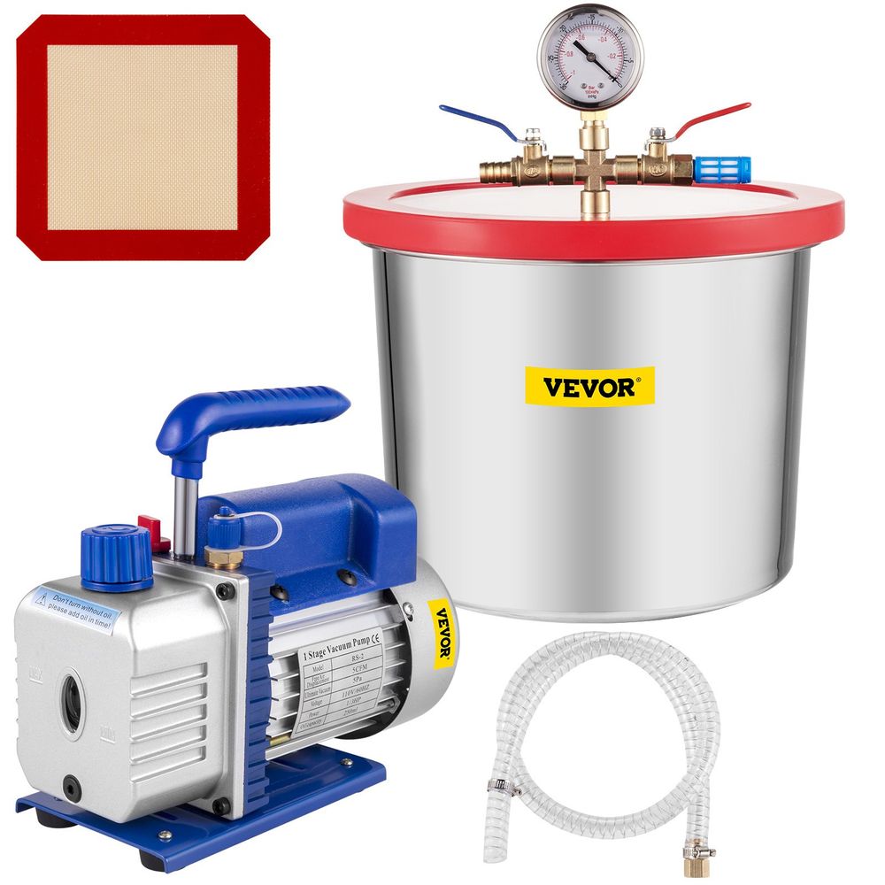 2 Gallon Vacuum Chamber With 5CFM Single-Pole Vacuum Pump, Acylic Lid Easy to Observe, Suitable For Silica and Resin, Not For Corrosive Chemicals