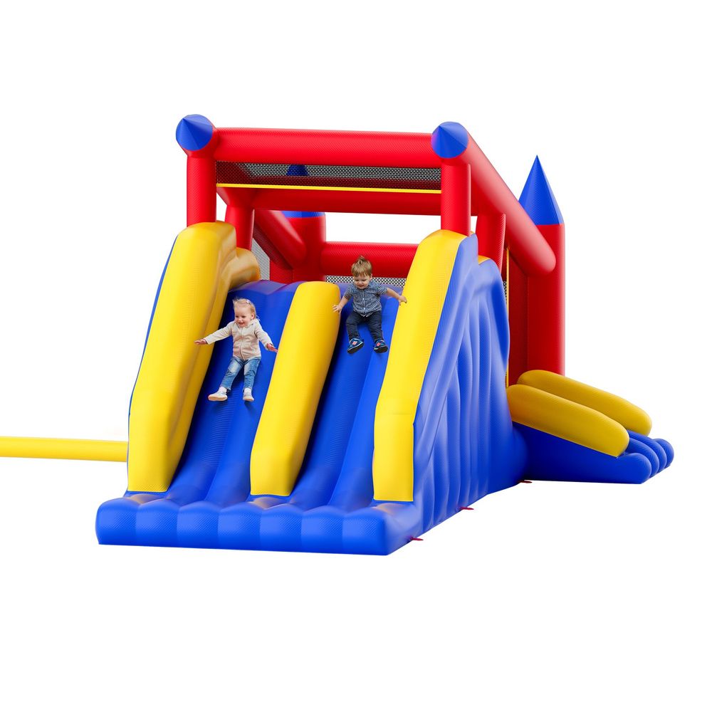 Inflatable Bounce House, Outdoor High Quality Playhouse Trampoline, Jumping Bouncer with Blower, Slide, and Storage Bag, Family Backyard Bouncy Castle, for Kid Ages 3–8 Years, 183x102x92 inch