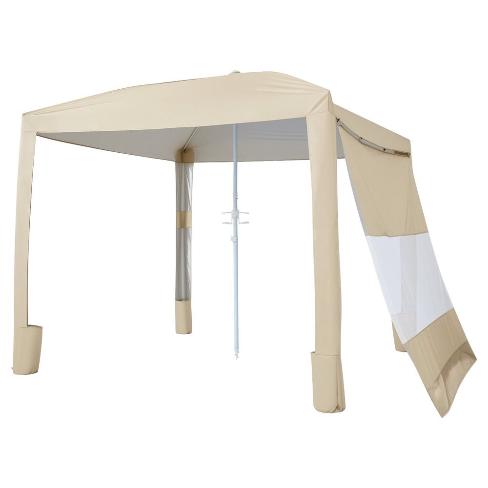Beach Cabana, 8 x 8 ft Beach Canopy with Side Wall, UPF 50+ Protection Easy Setup Cabana Tent with Sand Pockets, Adjustable Height Portable Shade Sun Shelter Umbrella for Family & Friends, Khaki