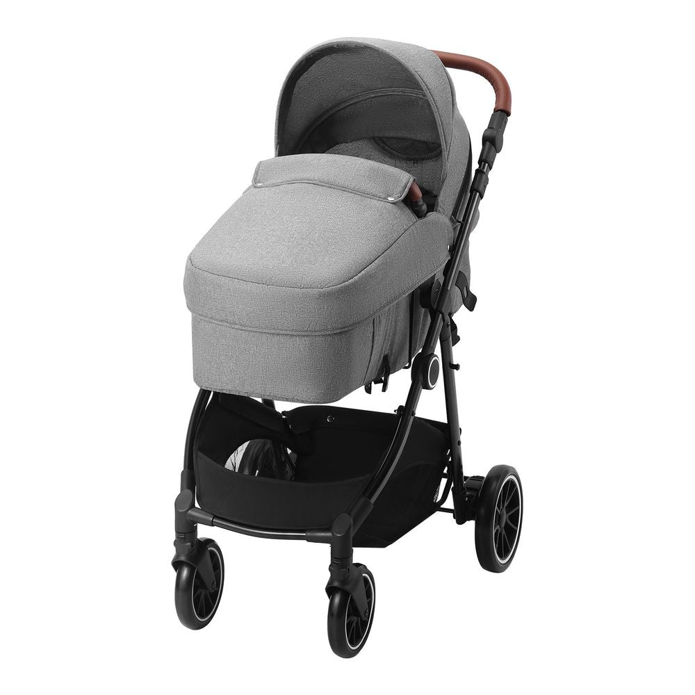 Standard Baby Stroller, Infant Toddler Stroller with Bassinet, 3rd-Gear Adjustable Backrest & Foldable & Reversible Seat, Carbon Steel Newborn Stroller with Leg Cover and Mesh Net, Dark Grey