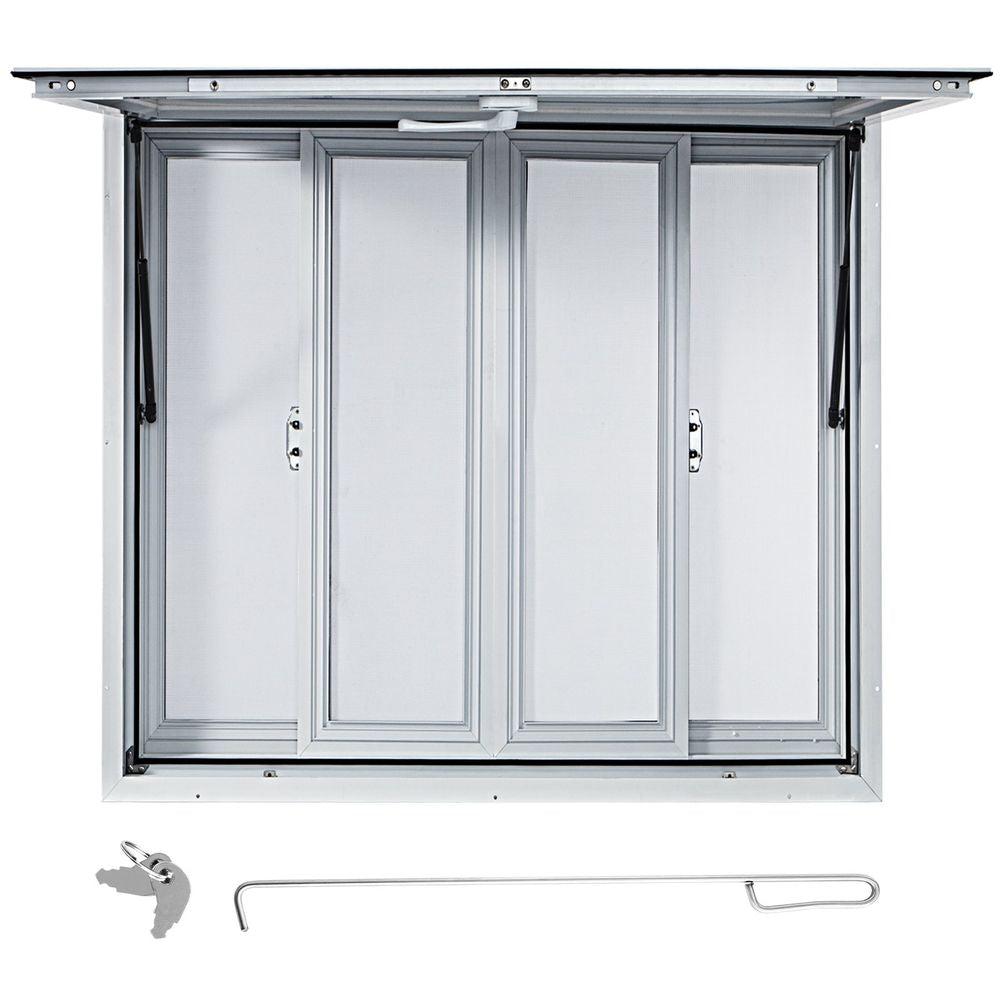 Concession Window, 36 x 36 inch, Aluminum Alloy Food Truck Service Window with 4 Horizontal Sliding Screen Windows & Awning Door & Drag Hook, Serving Window for Food Trucks Concession Trailers
