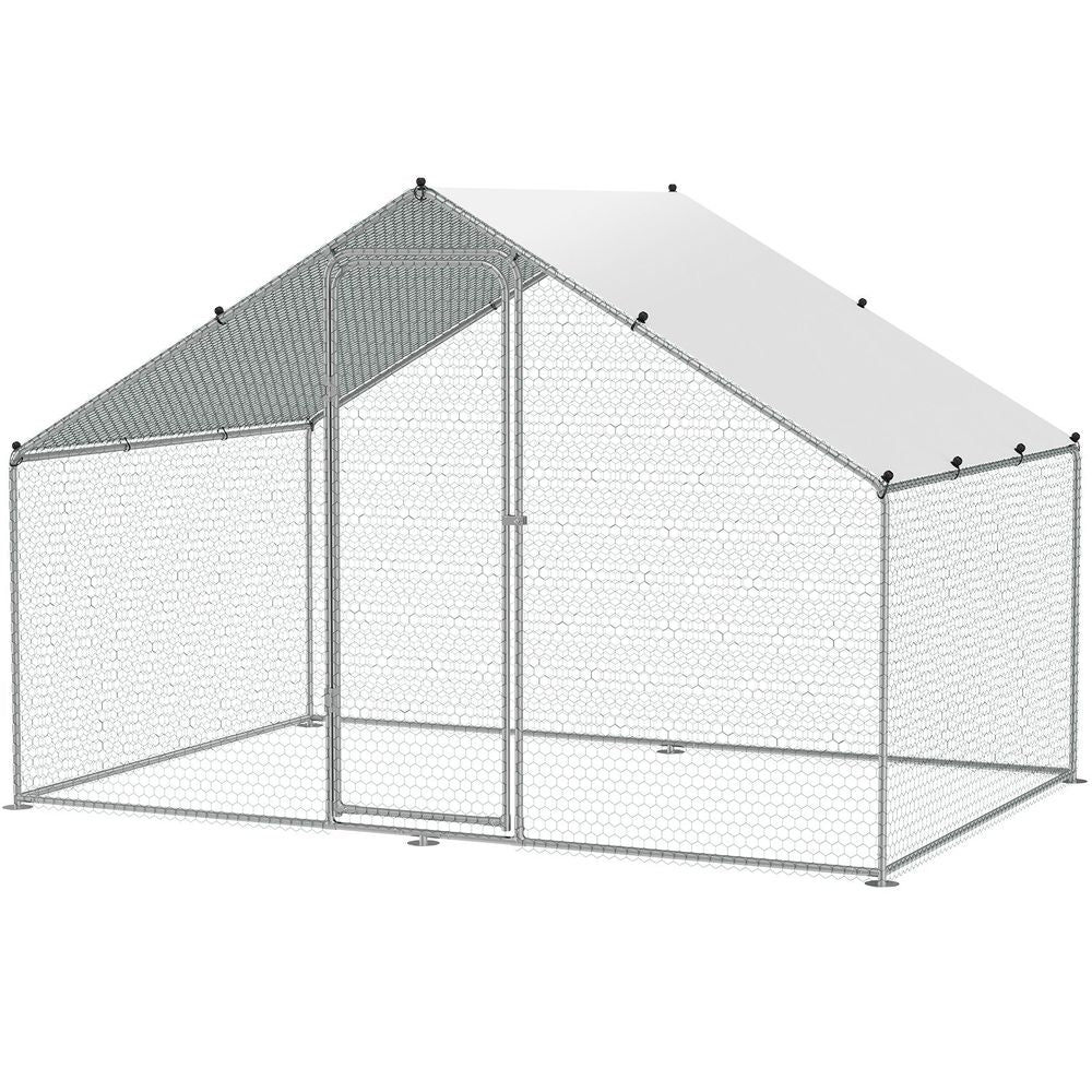 Large Metal Chicken Coop, 9.8x6.5x6.5ft Walk-in Chicken Run with Waterproof Cover, Spire Roof Hen House with Security Lock for Outdoor and Backyard, Farm, Duck Rabbit Cage Poultry Pen