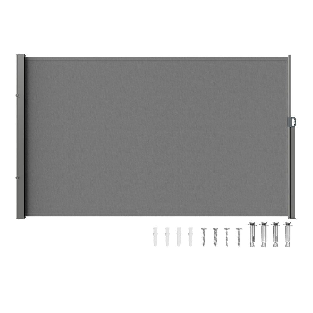 Retractable Side Awning, 79''x 118'' Outdoor Privacy Screen, 180g Polyester Water-proof Retractable Patio Screen, UV 30+ Room Divider Wind Screen for Patio, Backyard, Balcony, Gray