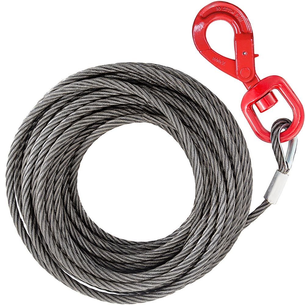 Galvanized Steel Winch Cable, 3/8\" x 75\' - Wire Rope with Hook, 8800 Lbs Breaking Strength - Towing Cable Heavy Duty, 6x19 Strand Core - for Rollback, Crane, Wrecker, Tow Truck