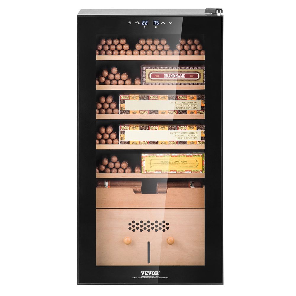 Electric Cigar Humidor, 82L Cigar Humidor Cabinet with Cooling, Heating & Humidity Control, 6 Layer Spanish Cedar Wood & Double Mirror Glass Cigar Humidor, for Up To 500 Cigars, Gift for Men
