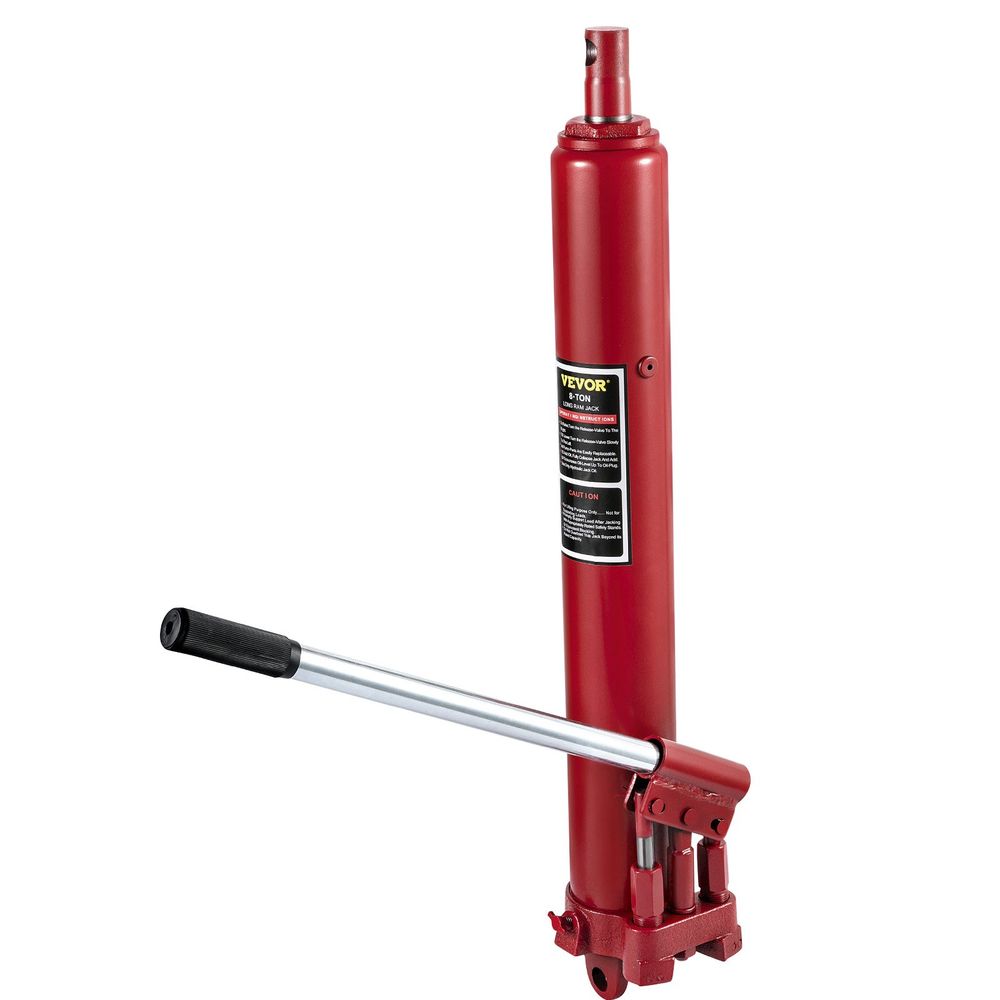 Hydraulic Long Ram Jack, 8 Tons/17636 lbs Capacity, with Dual Piston Pump and Clevis Base, Manual Cherry Picker w/Handle, for Garage/Shop Cranes, Engine Lift Hoist, Red