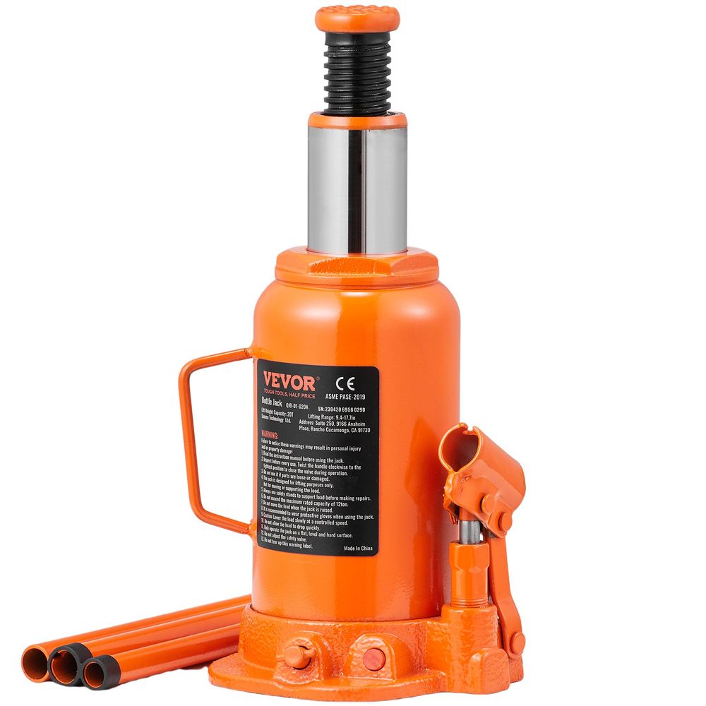 Hydraulic Bottle Jack, 20 Ton/44092 LBS All Welded Bottle Jack, 7.5-14 inch Lifting Range, with 3-section Long Handle, for Car, Pickup Truck, Truck, RV, Auto Repair, Industrial Engineering