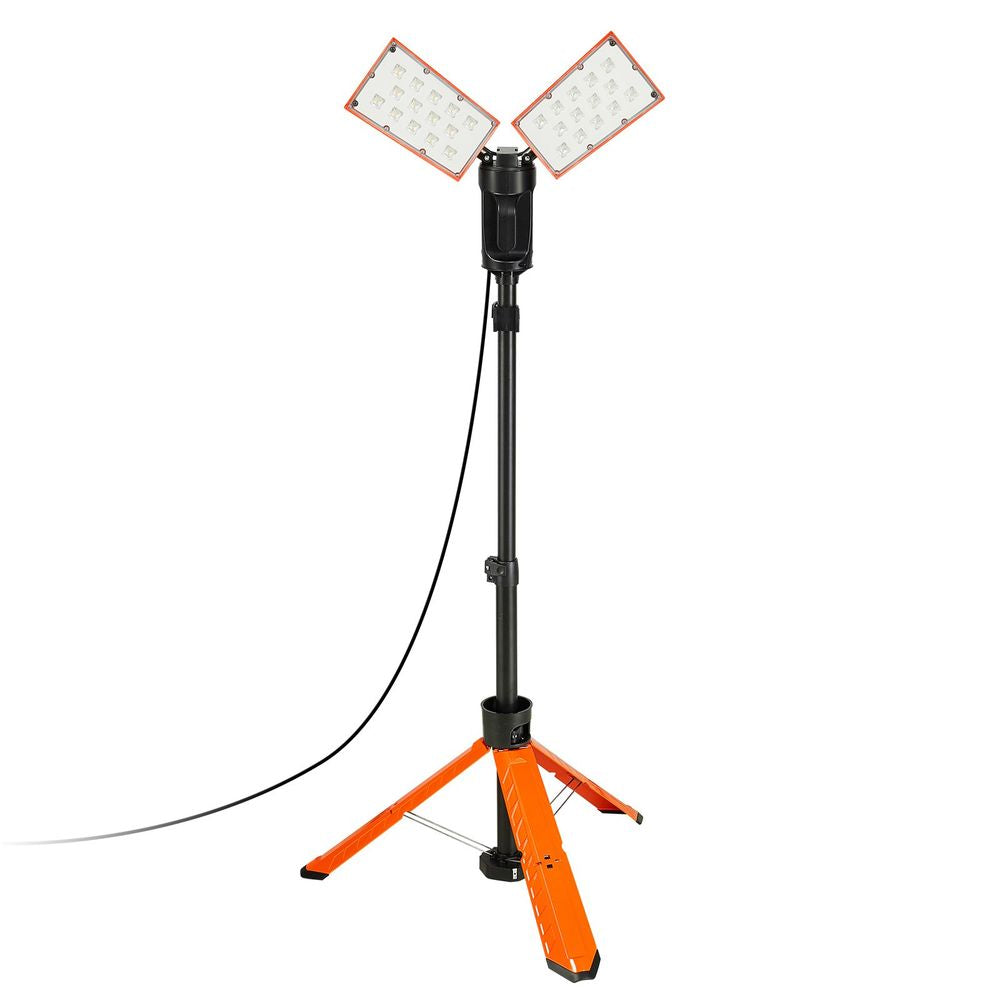 Led Work Light, 10000 lm Led Light Stand, 2 x 50W Dual Head Work lights with stand, 27.6"-70" Height Adjustable, with Foldable Tripod Stand, Remote Control, 3-level Color Temperature Cycling