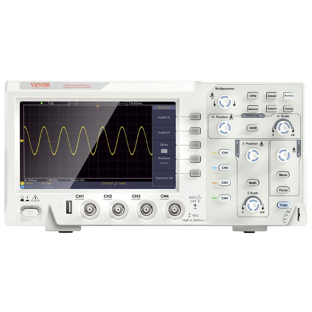 Digital Oscilloscope, 1GS/S Sampling Rate, 100MHZ Bandwidth Portable Oscilloscope with 4 Channels 7-inch Color Screen, 30 Automatic Measurement Functions for Electronic Circuit Testing DIY