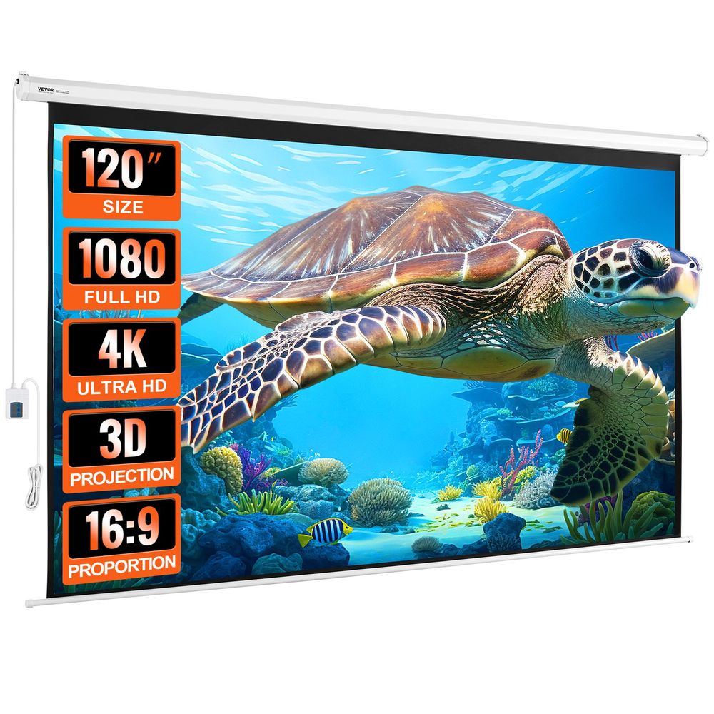 Motorized Projector Screen, 120 inch 16:9 4K 1080 HD Electric Projector Screen, Automatic Projection Screen with Remote Control, Wall Mount Movie Screen for Family Home Office Theater