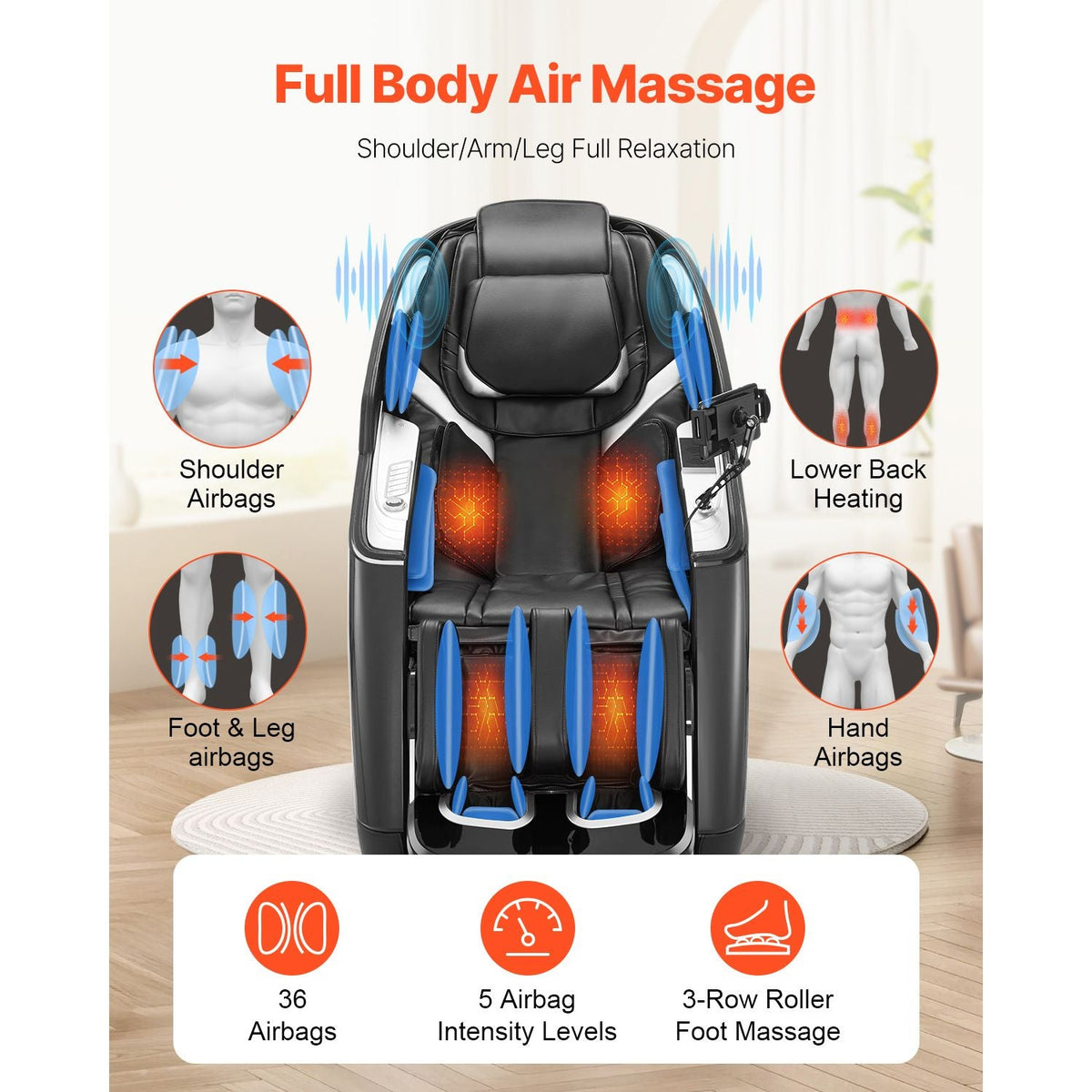 Dual-Core 4D+3D Full Body Massage Chair, with Extended SL Track, Deep Yoga Stretch, Electric Extendable Footrest, TFT, AI Voice Control, Heat, Airbags, Armrest Controls, Wheels