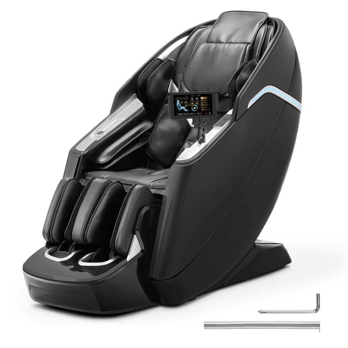 Dual-Core 4D+3D Full Body Massage Chair, with Extended SL Track, Deep Yoga Stretch, Electric Extendable Footrest, TFT, AI Voice Control, Heat, Airbags, Armrest Controls, Wheels