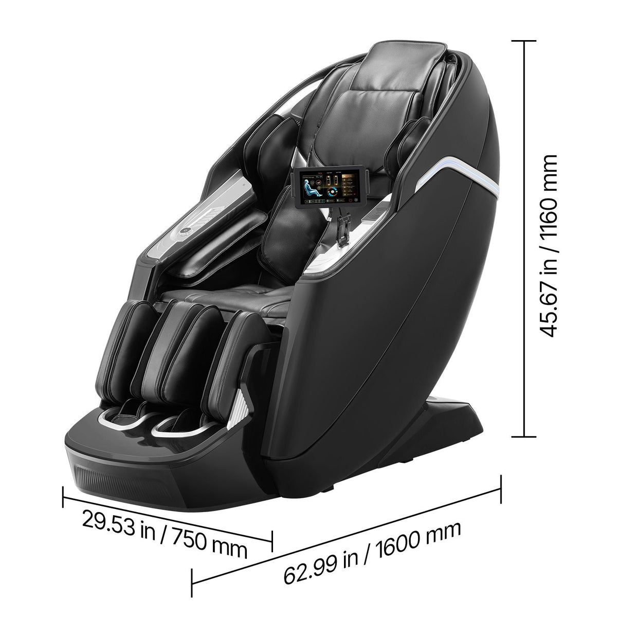 Dual-Core 4D+3D Full Body Massage Chair, with Extended SL Track, Deep Yoga Stretch, Electric Extendable Footrest, TFT, AI Voice Control, Heat, Airbags, Armrest Controls, Wheels