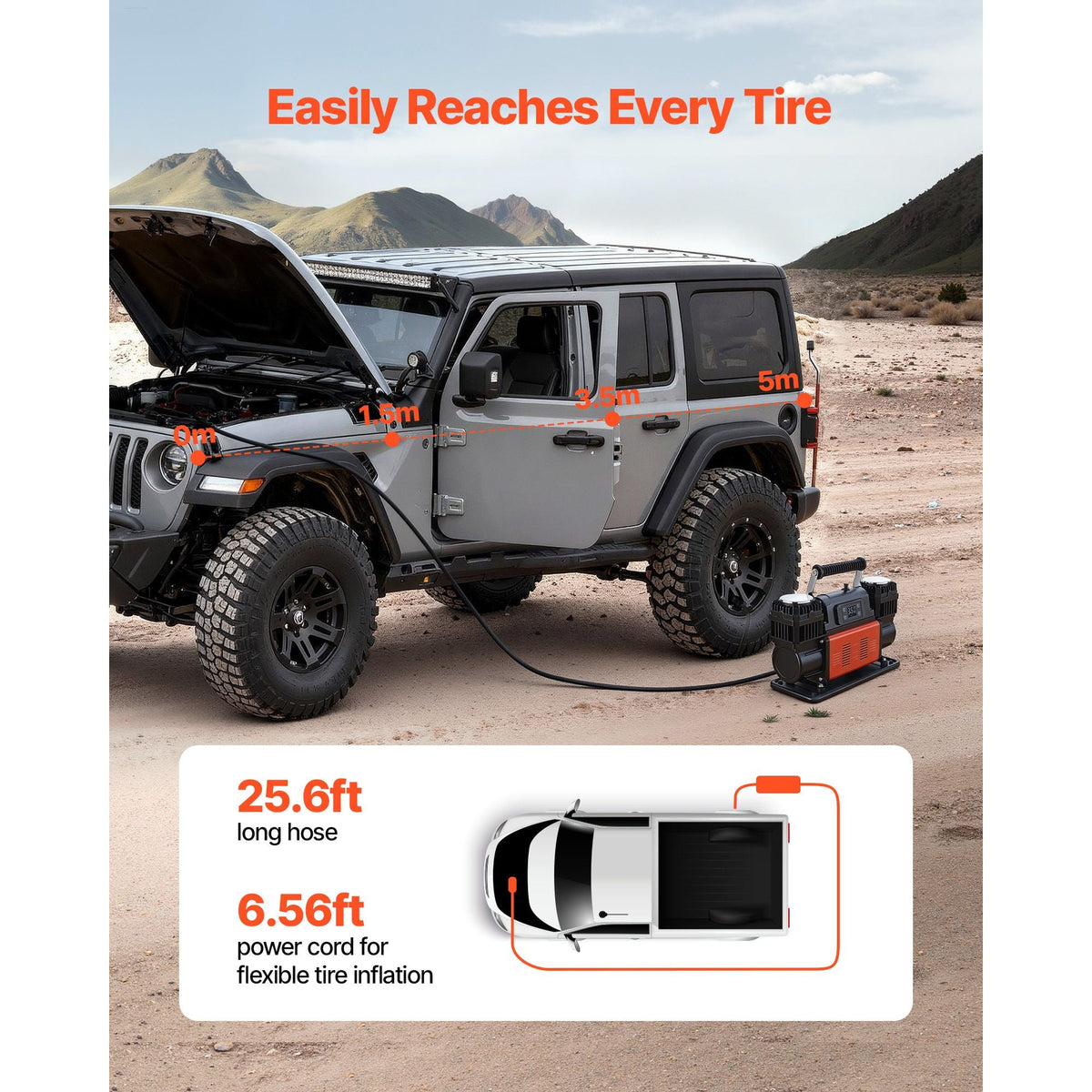 Dual-Cylinder Heavy Duty Air Compressor, 10.6CFM Auto-Stop Portable Tire Inflator, 12V 150PSI Offroad Air Pump with LCD Digital Display & Adapters for Truck Car SUV 4 x 4 Vehicle RV
