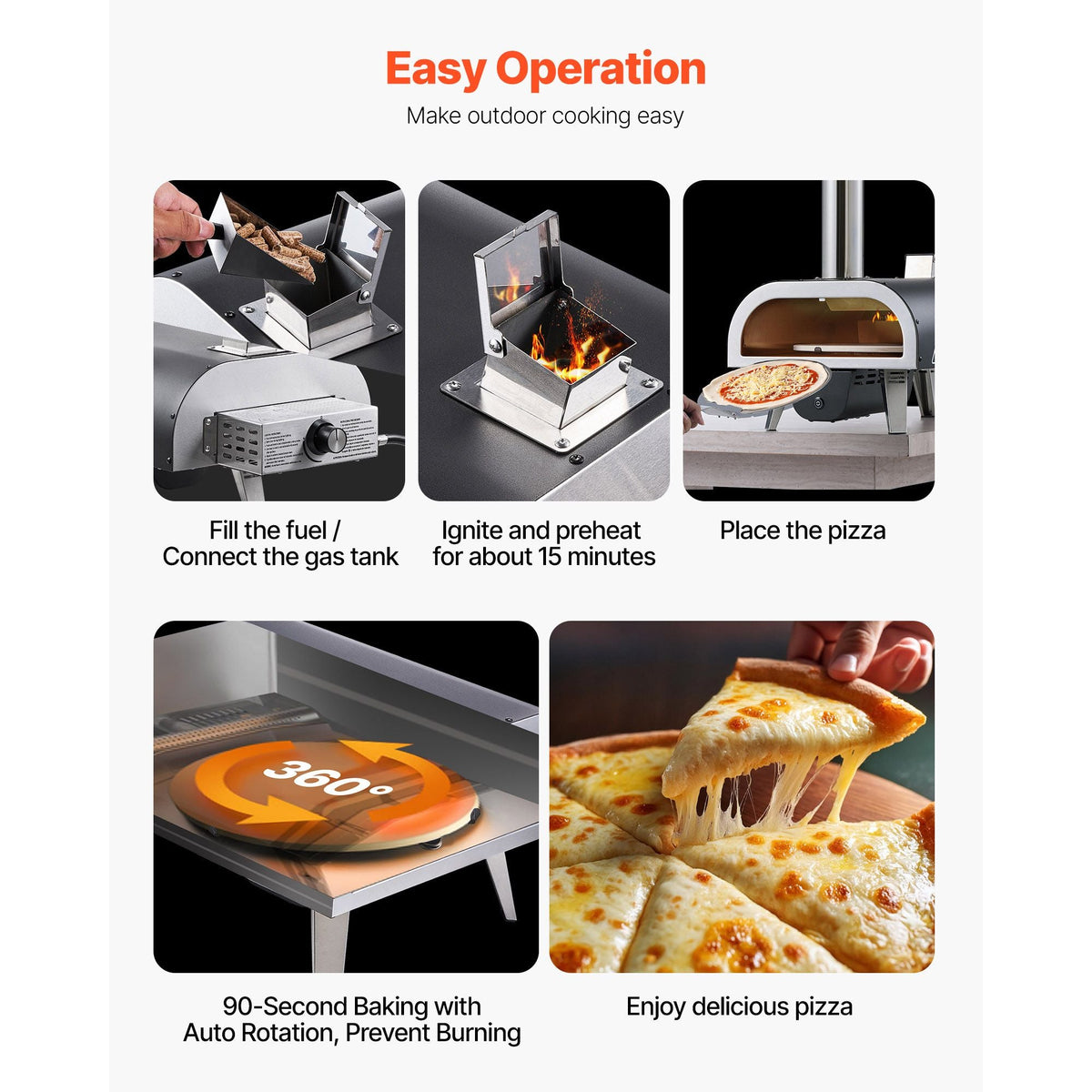 Dual Fuel Pizza Oven Outdoor, 12 in Wood Fire & Propane Gas Pizza Oven, Pellet & Propane Pizza-Maker with Thermometer, Iron Spray Electric Rotation Pizza-Cook for Outside Camping & Backyard