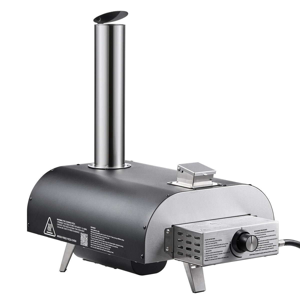 Dual Fuel Pizza Oven Outdoor, 12 in Wood Fire & Propane Gas Pizza Oven, Pellet & Propane Pizza-Maker with Thermometer, Iron Spray Electric Rotation Pizza-Cook for Outside Camping & Backyard
