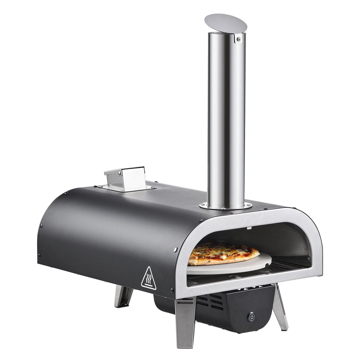 Dual Fuel Pizza Oven Outdoor, 12 in Wood Fire & Propane Gas Pizza Oven, Pellet & Propane Pizza-Maker with Thermometer, Iron Spray Electric Rotation Pizza-Cook for Outside Camping & Backyard