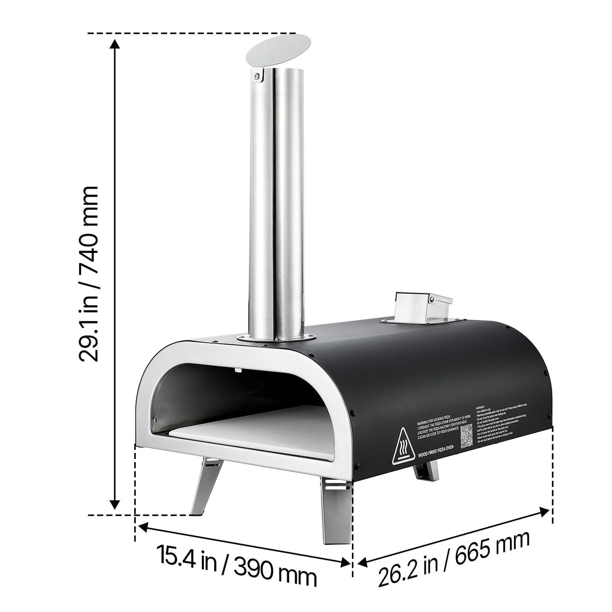 Dual Fuel Pizza Oven Outdoor, 12 in Wood Fire & Propane Gas Pizza Oven, Portable Pellet & Propane Pizza-Maker with Thermometer, Iron Spray Black Shell Pizza-Cook for Outside Camping & Backyard