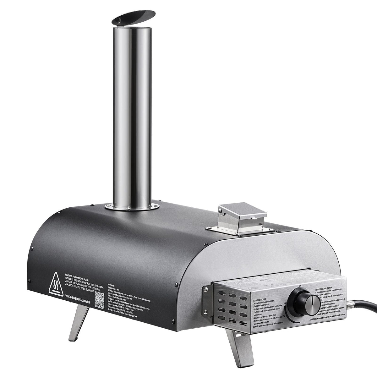 Dual Fuel Pizza Oven Outdoor, 12 in Wood Fire & Propane Gas Pizza Oven, Portable Pellet & Propane Pizza-Maker with Thermometer, Iron Spray Black Shell Pizza-Cook for Outside Camping & Backyard